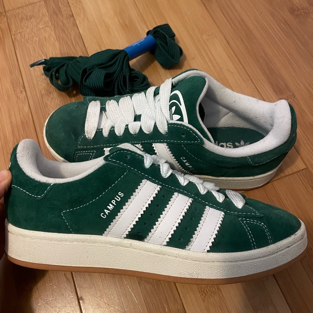 adidas Originals Campus Green White Suede Sneakers - Picture 2 of 4